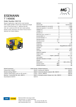 Benzine Generatoren Eisemann T 14000 E