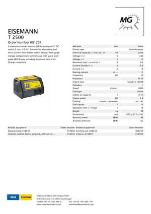 Benzine Generatoren Eisemann T 2500