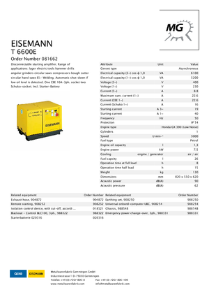 Benzine Generatoren Eisemann T 6600 E