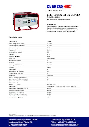 Benzine Generatoren Endress ESE 1006 SG-GT ES Duplex