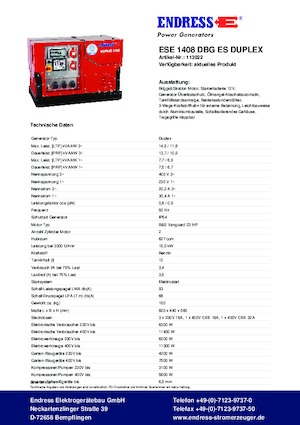 Benzine Generatoren Endress ESE 1408 DBG ES Duplex Silent