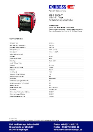 Benzine Generatoren Endress ESE 3500 T