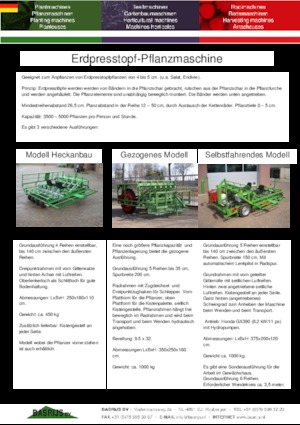 plantmachines Basrijs Soil-block planter self-pr. for in greenhouse 6 r.