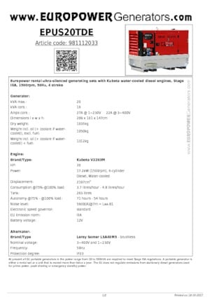 Diesel Generatoren Europower EPUS20TDE (LS)