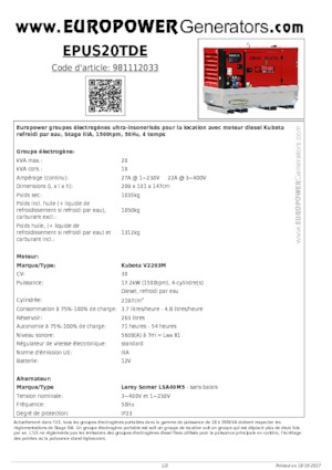 Diesel Generatoren Europower EPUS20TDE (LS)