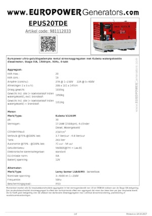 Diesel Generatoren Europower EPUS20TDE (LS)