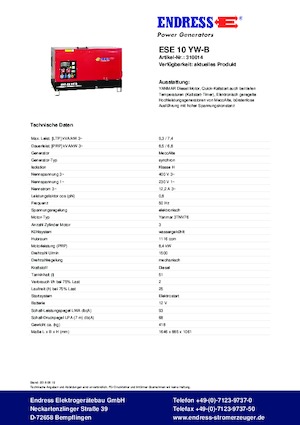 Diesel Generatoren Endress ESE 10 YW-B