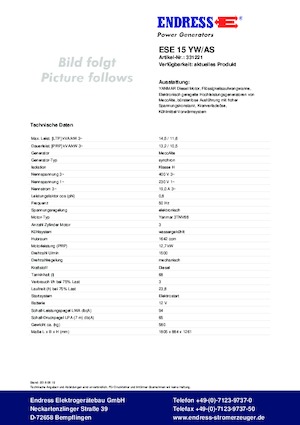 Diesel Generatoren Endress ESE 15 YW/AS