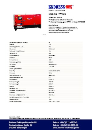 Diesel Generatoren Endress ESE 65 PW/MS