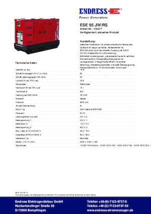 Diesel Generatoren Endress ESE 95 JW/RS