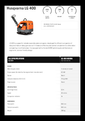 Omkeerbare Trilplaten Husqvarna LG 400