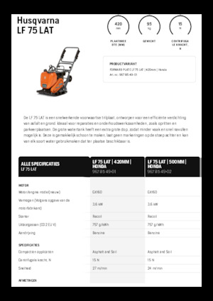Eenrichtings Trilplaten Husqvarna LF 75 LAT