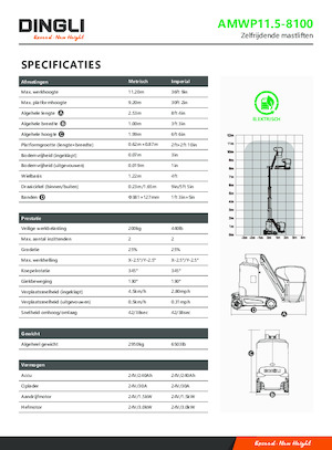 Enkele mast verticale hoogwerkers Dingli AMWP11.5-8100