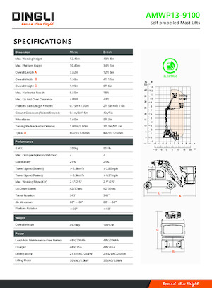 Enkele mast verticale hoogwerkers Dingli AMWP13-9100