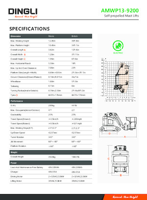 Enkele mast verticale hoogwerkers Dingli AMWP13-9200