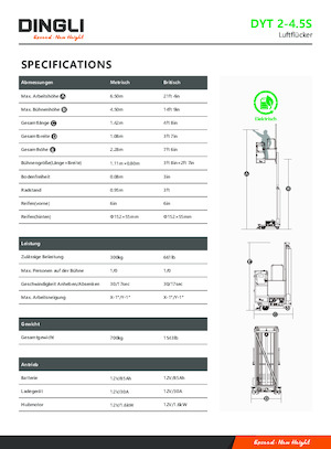 Enkele mast verticale hoogwerkers Dingli DYT2-4.5S