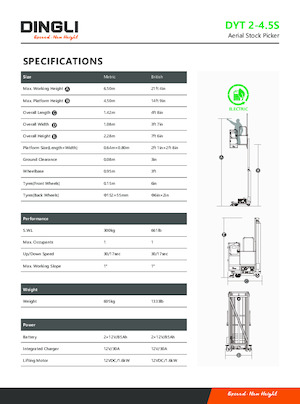 Enkele mast verticale hoogwerkers Dingli DYT2-4.5S