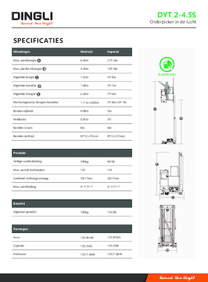 Enkele mast verticale hoogwerkers Dingli DYT2-4.5S