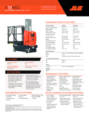 Enkele mast verticale hoogwerkers JLG E18MCL