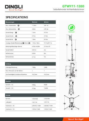 Enkele mast verticale hoogwerkers Dingli GTWY11-1300