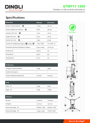 Enkele mast verticale hoogwerkers Dingli GTWY11-1300