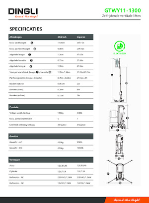 Enkele mast verticale hoogwerkers Dingli GTWY11-1300