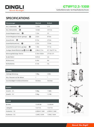 Enkele mast verticale hoogwerkers Dingli GTWY12.5-1300
