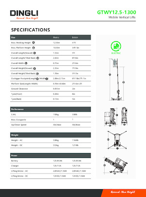 Enkele mast verticale hoogwerkers Dingli GTWY12.5-1300