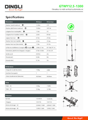 Enkele mast verticale hoogwerkers Dingli GTWY12.5-1300