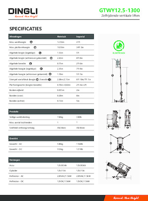 Enkele mast verticale hoogwerkers Dingli GTWY12.5-1300
