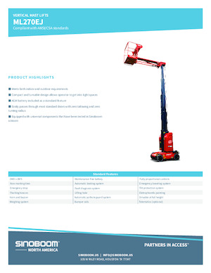 Enkele mast verticale hoogwerkers Sinoboom ML270EJ
