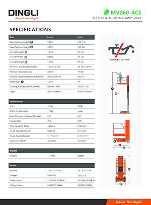 Enkele mast verticale hoogwerkers Dingli MV060-ACE