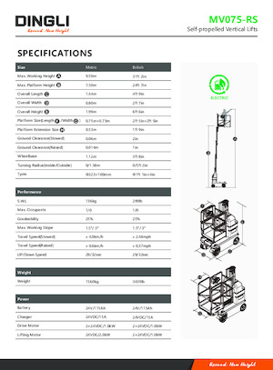 Enkele mast verticale hoogwerkers Dingli MV075-RS