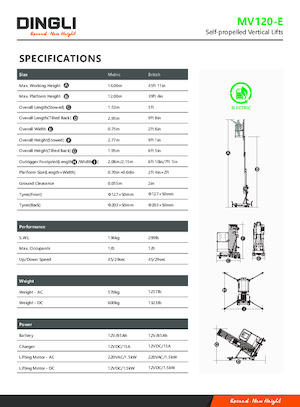 Enkele mast verticale hoogwerkers Dingli MV120-E