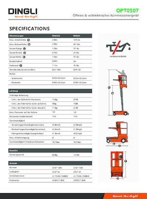 Enkele mast verticale hoogwerkers Dingli OPT0507