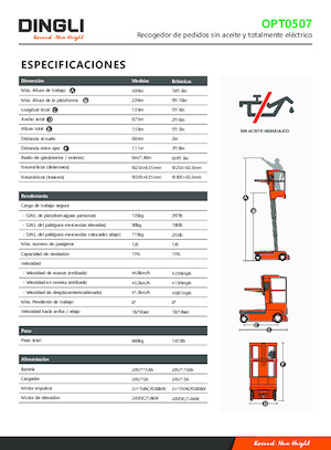 Enkele mast verticale hoogwerkers Dingli OPT0507