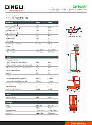 Enkele mast verticale hoogwerkers Dingli OPT0507