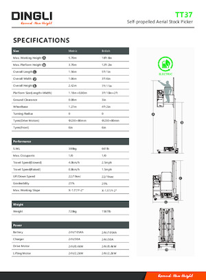 Enkele mast verticale hoogwerkers Dingli TT37