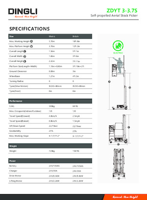 Enkele mast verticale hoogwerkers Dingli ZDYT3-3.7S