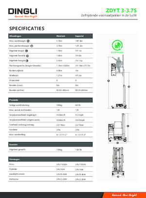 Enkele mast verticale hoogwerkers Dingli ZDYT3-3.7S