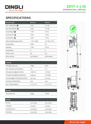 Enkele mast verticale hoogwerkers Dingli ZDYT3-4.5S
