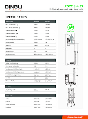 Enkele mast verticale hoogwerkers Dingli ZDYT3-4.5S