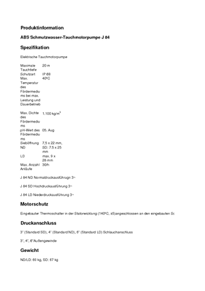 Rioolpomp ABS-Pumpen J 84 LD direkt