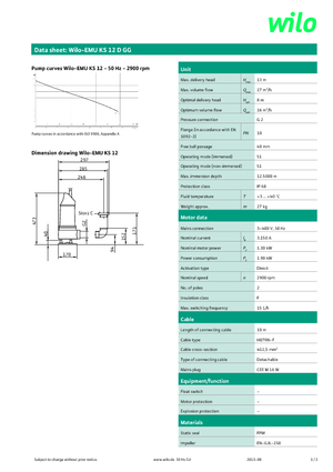 Rioolpomp WILO-EMU Pumpen EMU KS 12D GG 