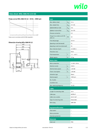 Rioolpomp WILO-EMU Pumpen EMU KS 12E GG 