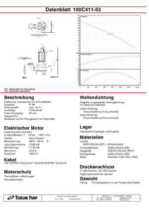 Vuilwaterpompen Tsurumi-Pumpen 100C411
