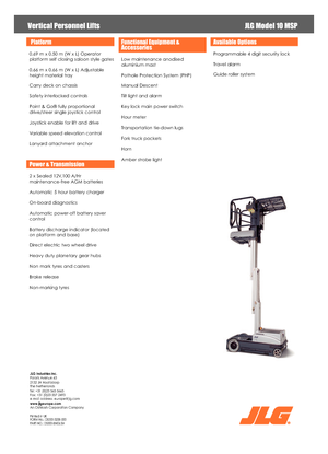 Enkele mast verticale hoogwerkers JLG 10MSP