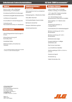 Enkele mast verticale hoogwerkers JLG 20AM