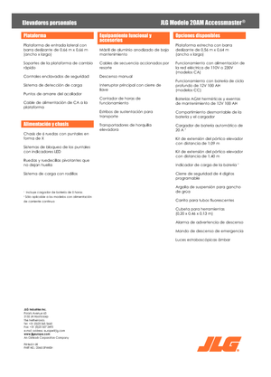 Enkele mast verticale hoogwerkers JLG 20AM