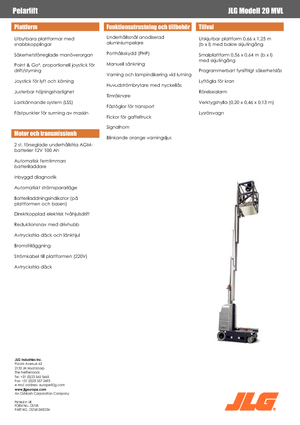 Enkele mast verticale hoogwerkers JLG 20MVL